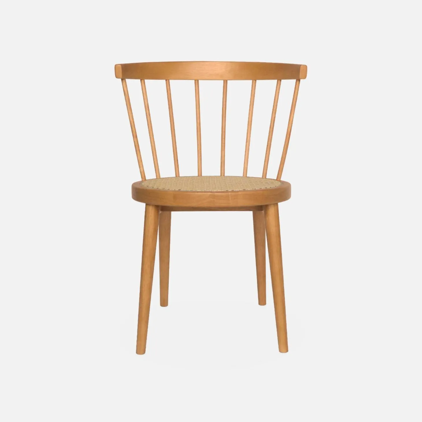Silla de madera y caña, set de 4