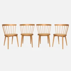 Silla de madera y caña, set de 4