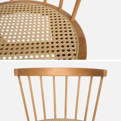 Silla de madera y caña, set de 4
