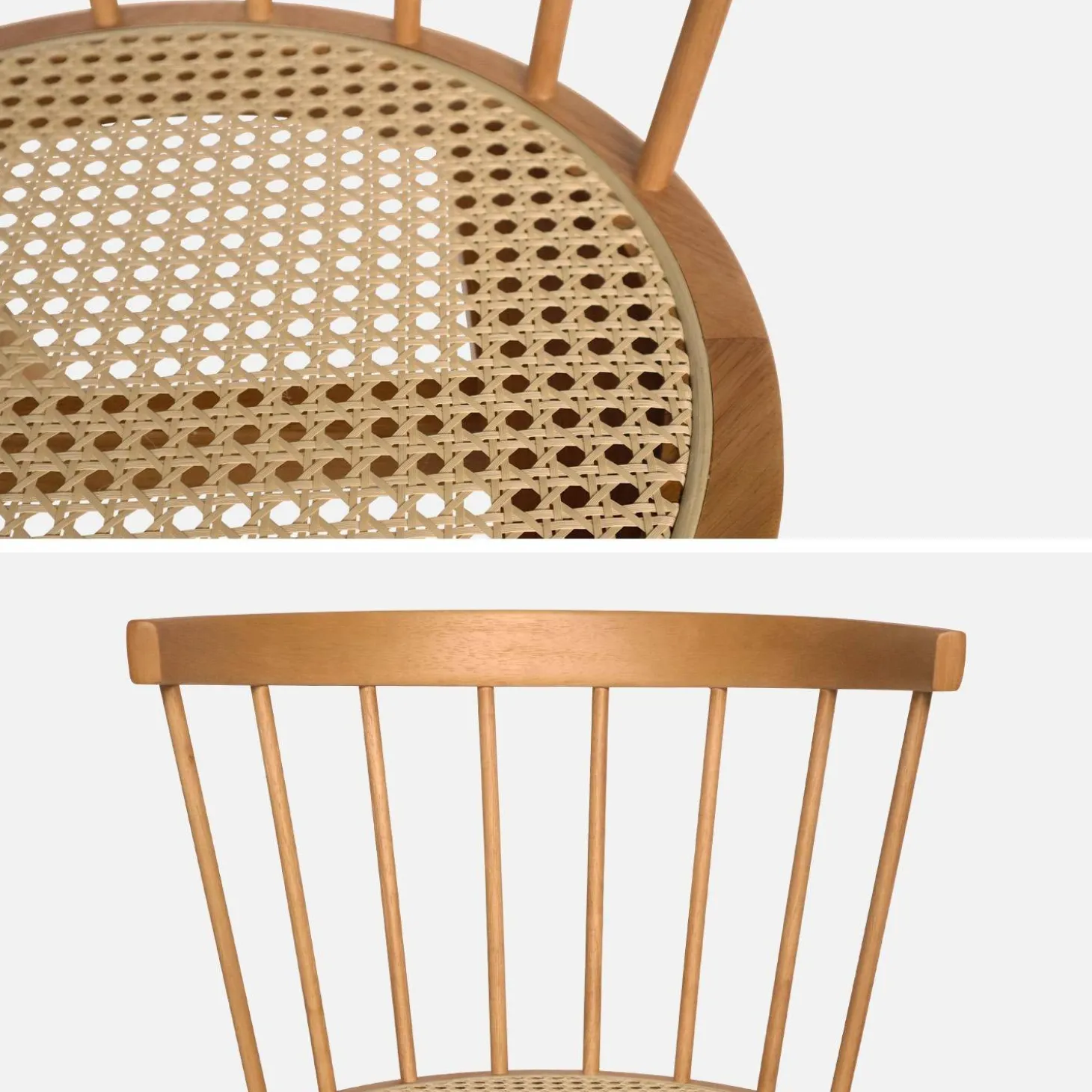 Silla de madera y caña, set de 4