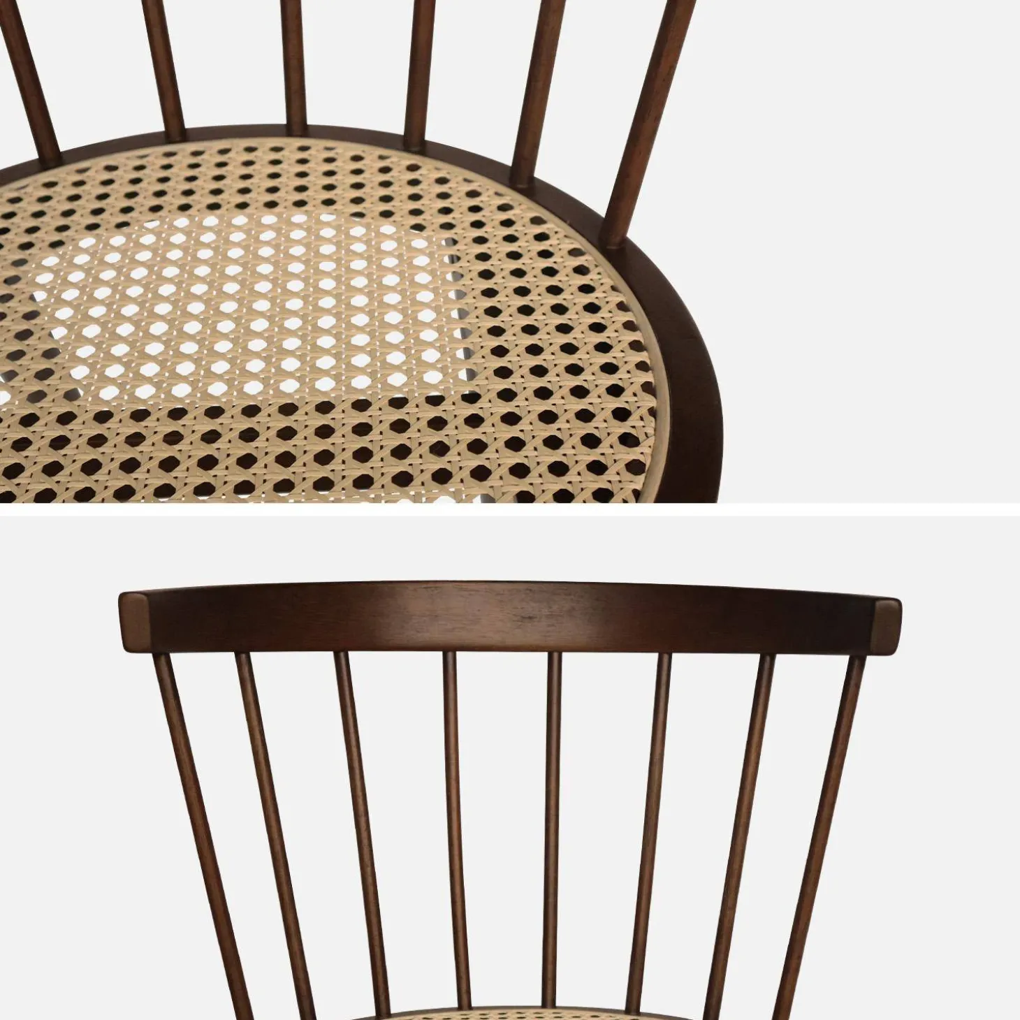 Silla de madera y caña, set de 4