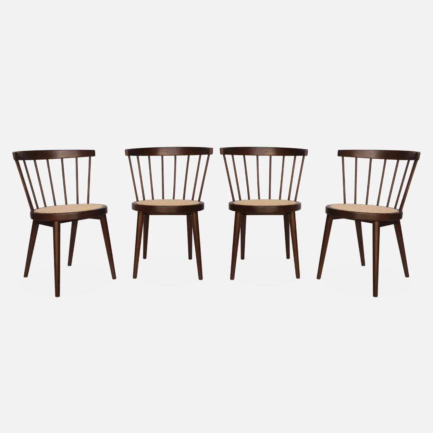 Silla de madera y caña, set de 4