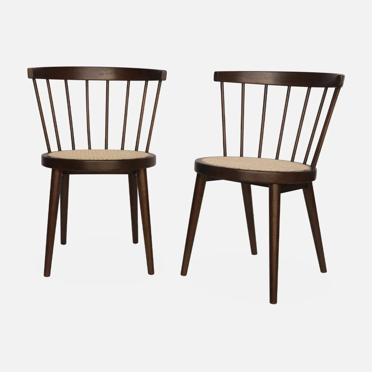 Silla de madera y caña, set de 2