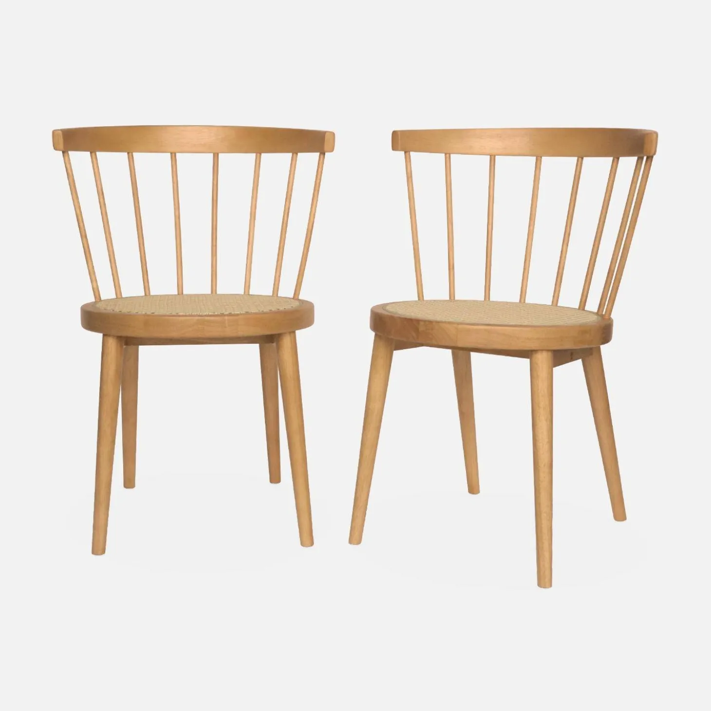 Silla de madera y caña, set de 2