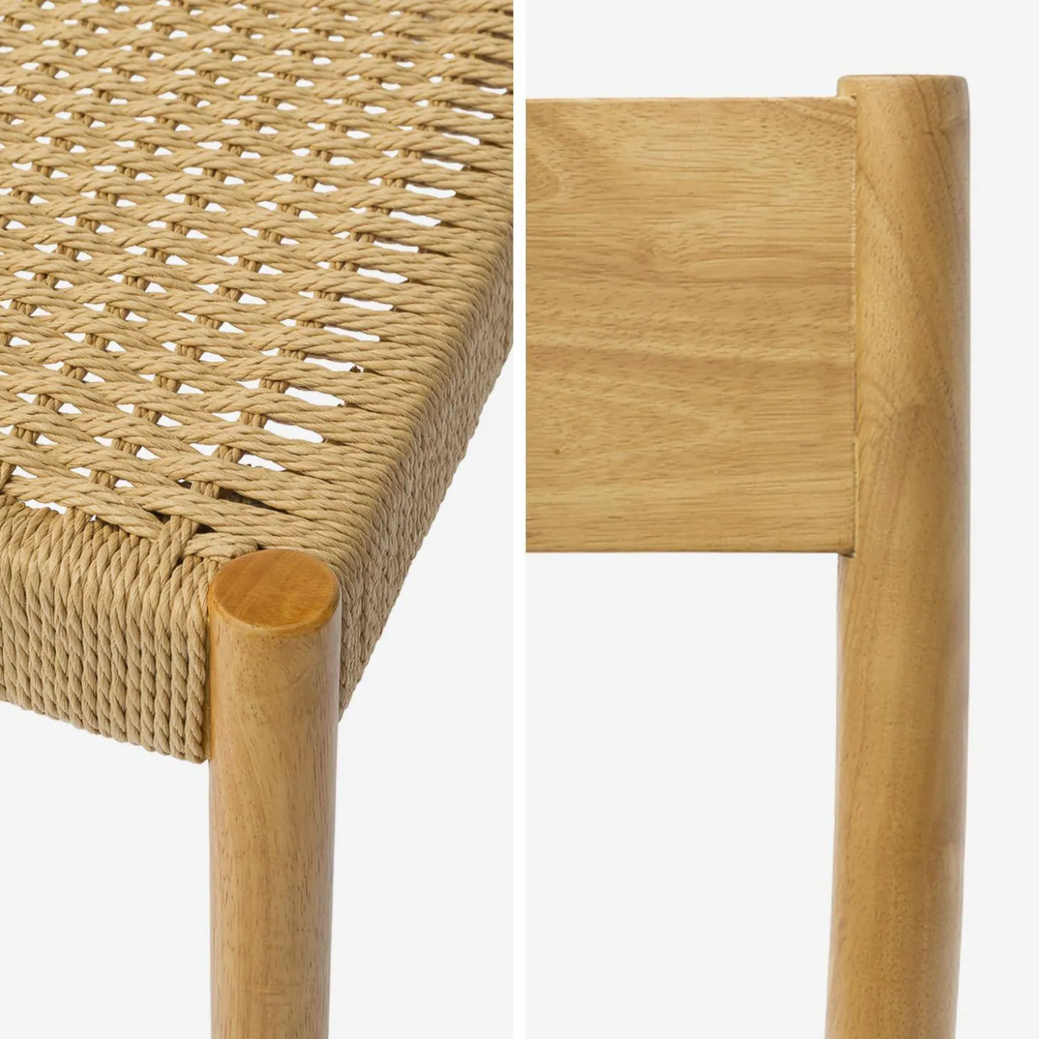 Silla de madera y cuerda, set de 2