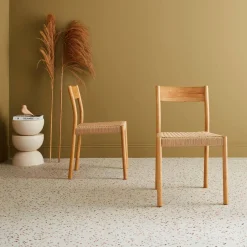 Silla de madera y cuerda, set de 2