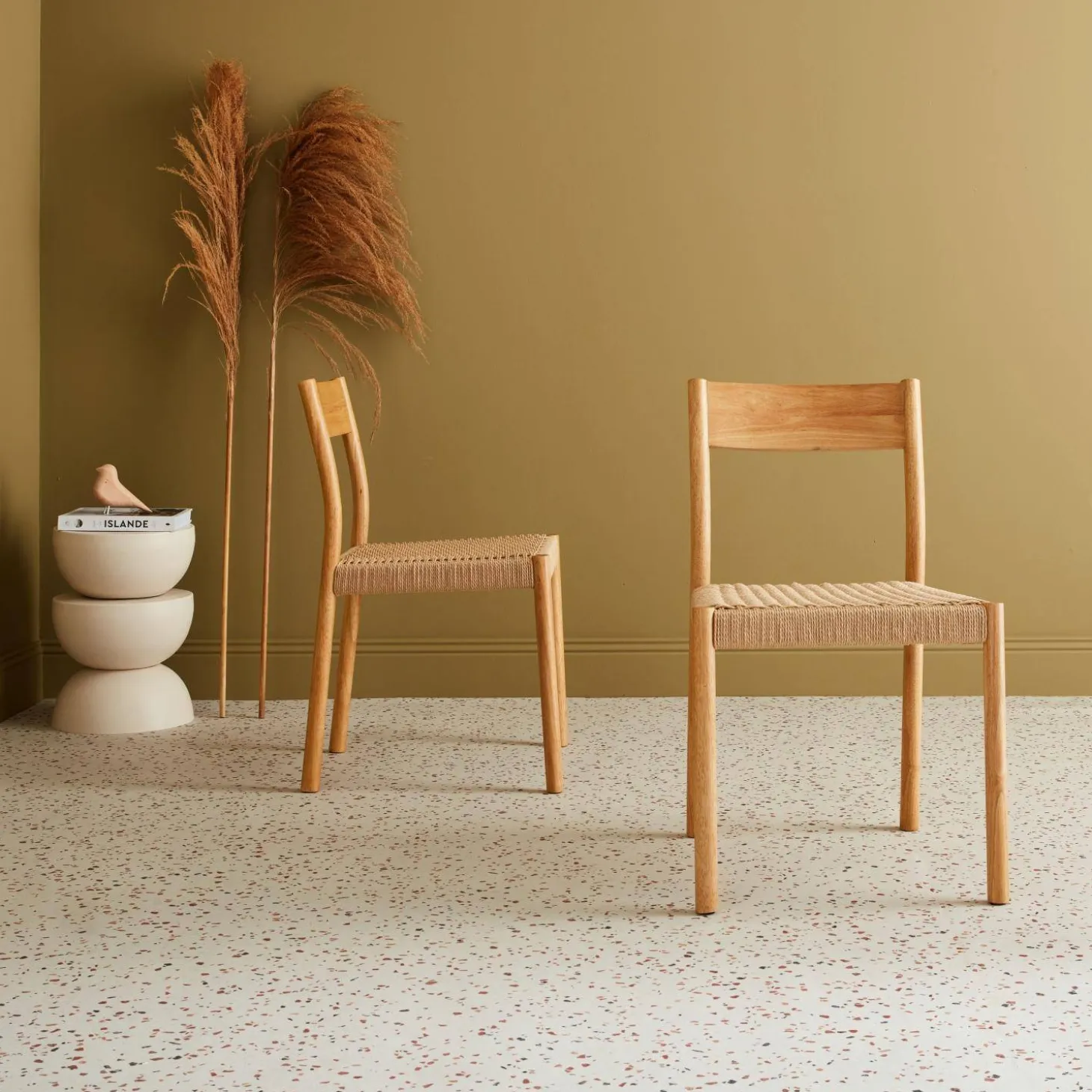 Silla de madera y cuerda, set de 2