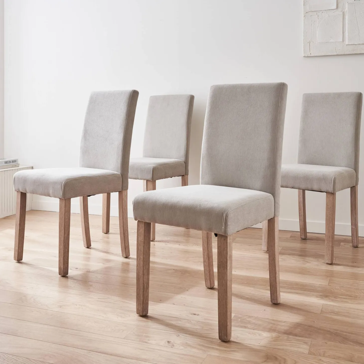 Silla de madera y terciopelo de pana fina, set de 4