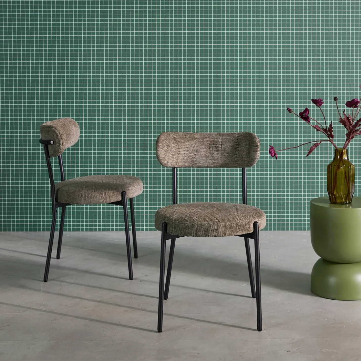 Silla de metal y tela simple, set de 2