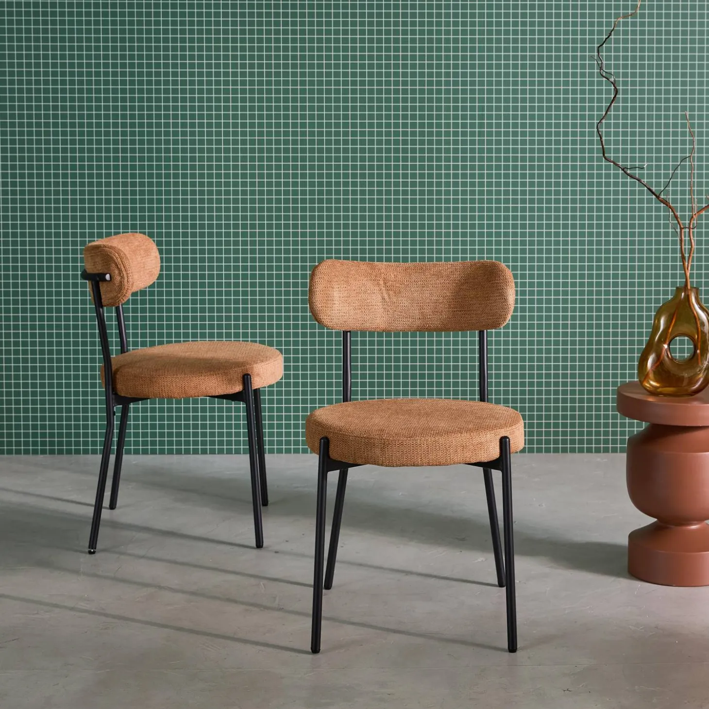 Silla de metal y tela simple, set de 2