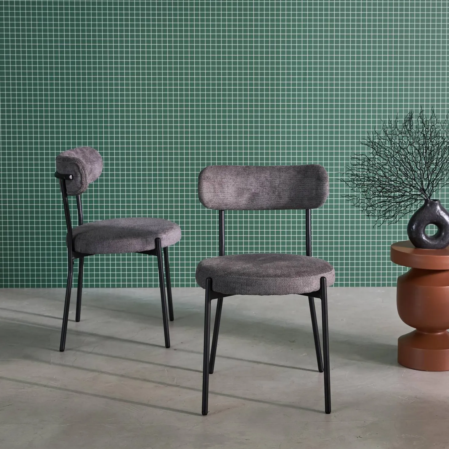 Silla de metal y tela simple, set de 2