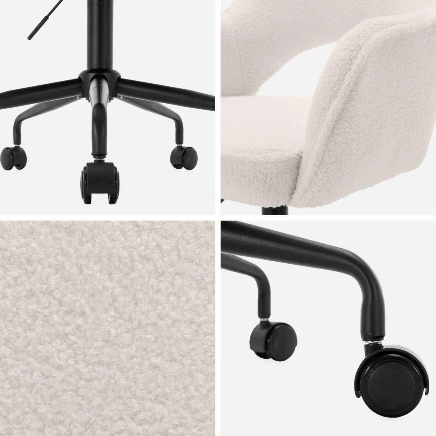 Silla de oficina con ruedas en borreguito y base negra