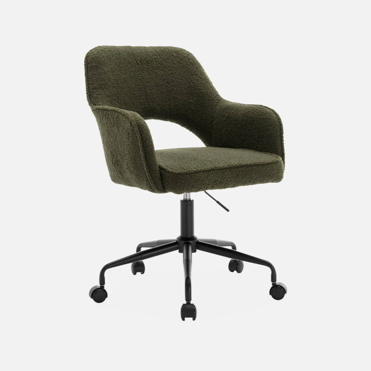 Silla de oficina con ruedas en borreguito y base negra