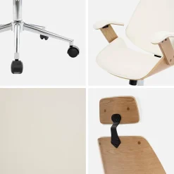 Silla de oficina con ruedas, madera curvada y acabado en polipiel