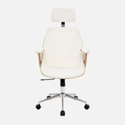 Silla de oficina con ruedas, madera curvada y acabado en polipiel
