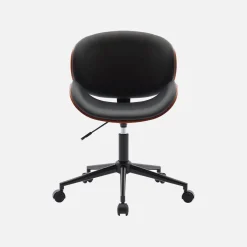 Silla de oficina con ruedas, madera curvada y acabado en polipiel