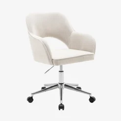 Silla de oficina de pana fina con ruedas y base cromada