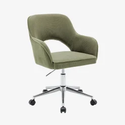 Silla de oficina de pana fina con ruedas y base cromada