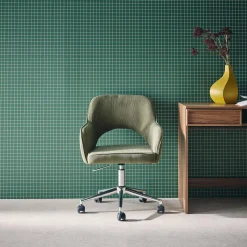 Silla de oficina de pana fina con ruedas y base cromada