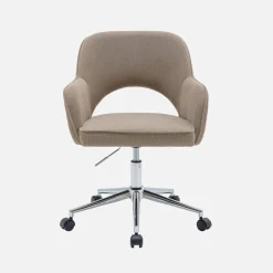 Silla de oficina de pana fina con ruedas y base cromada