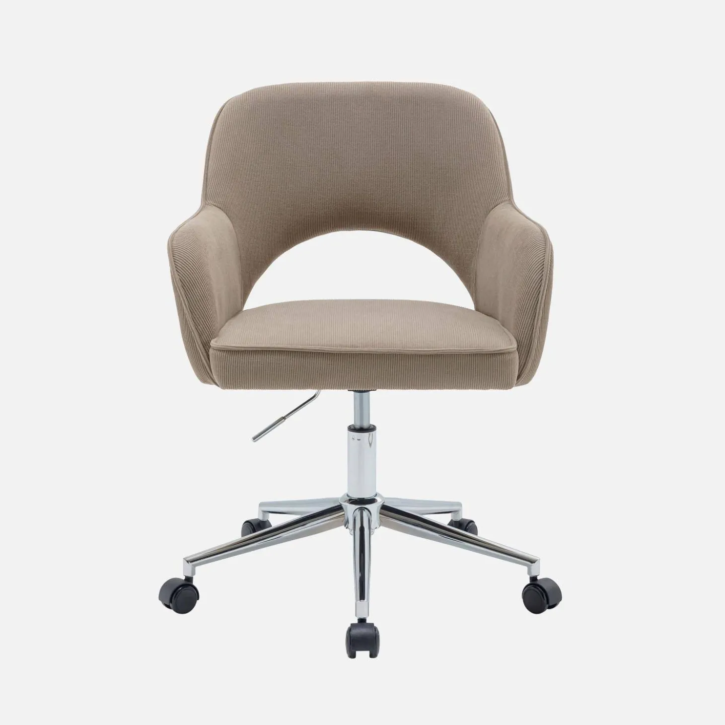 Silla de oficina de pana fina con ruedas y base cromada