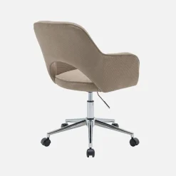 Silla de oficina de pana fina con ruedas y base cromada