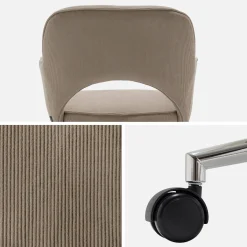 Silla de oficina de pana fina con ruedas y base cromada