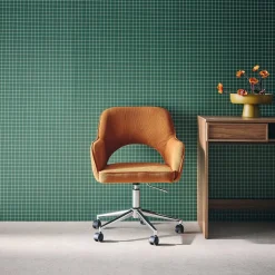 Silla de oficina de pana fina con ruedas y base cromada