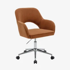Silla de oficina de pana fina con ruedas y base cromada