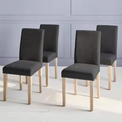 Silla de tela con patas de madera, set de 4