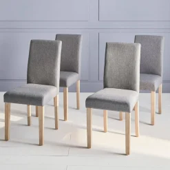 Silla de tela con patas de madera, set de 4