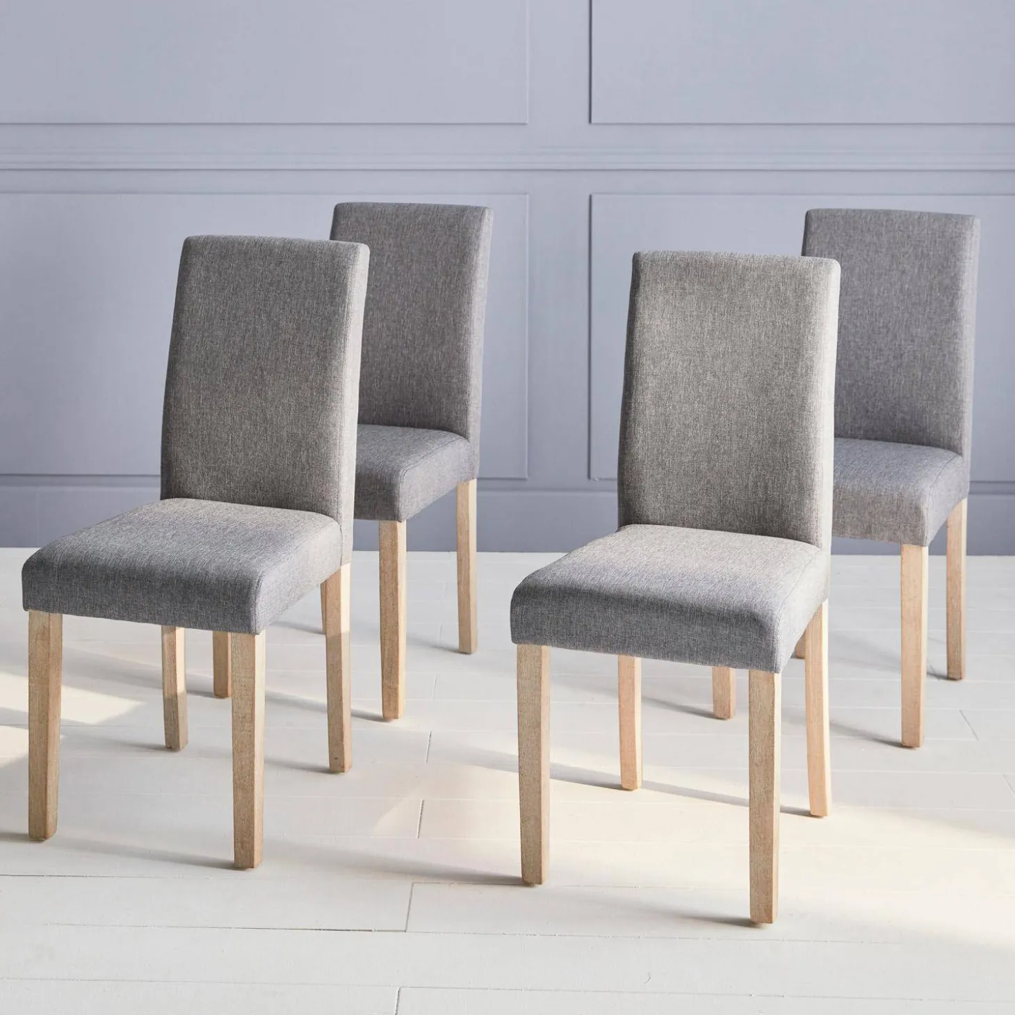Silla de tela con patas de madera, set de 4