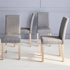 Silla de tela con patas de madera, set de 4