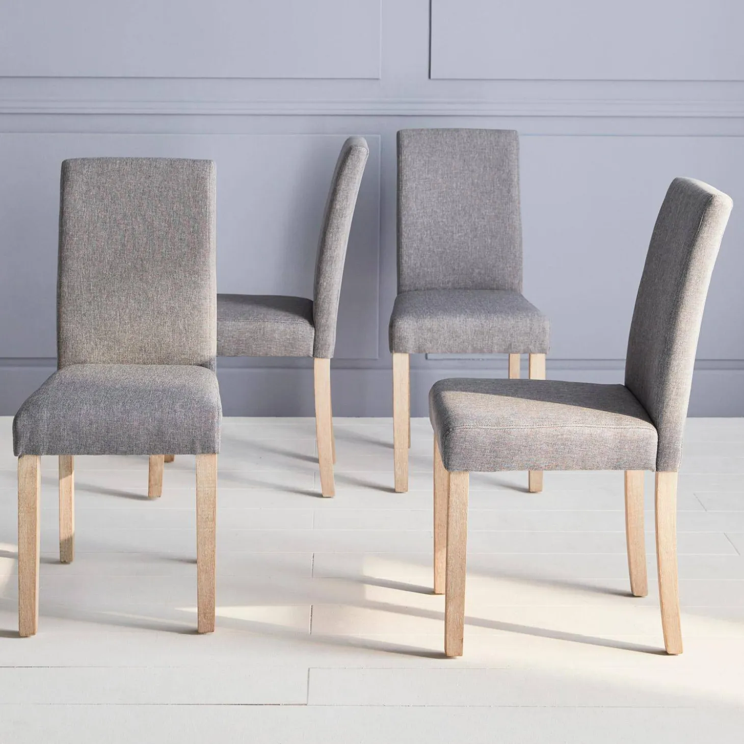 Silla de tela con patas de madera, set de 4