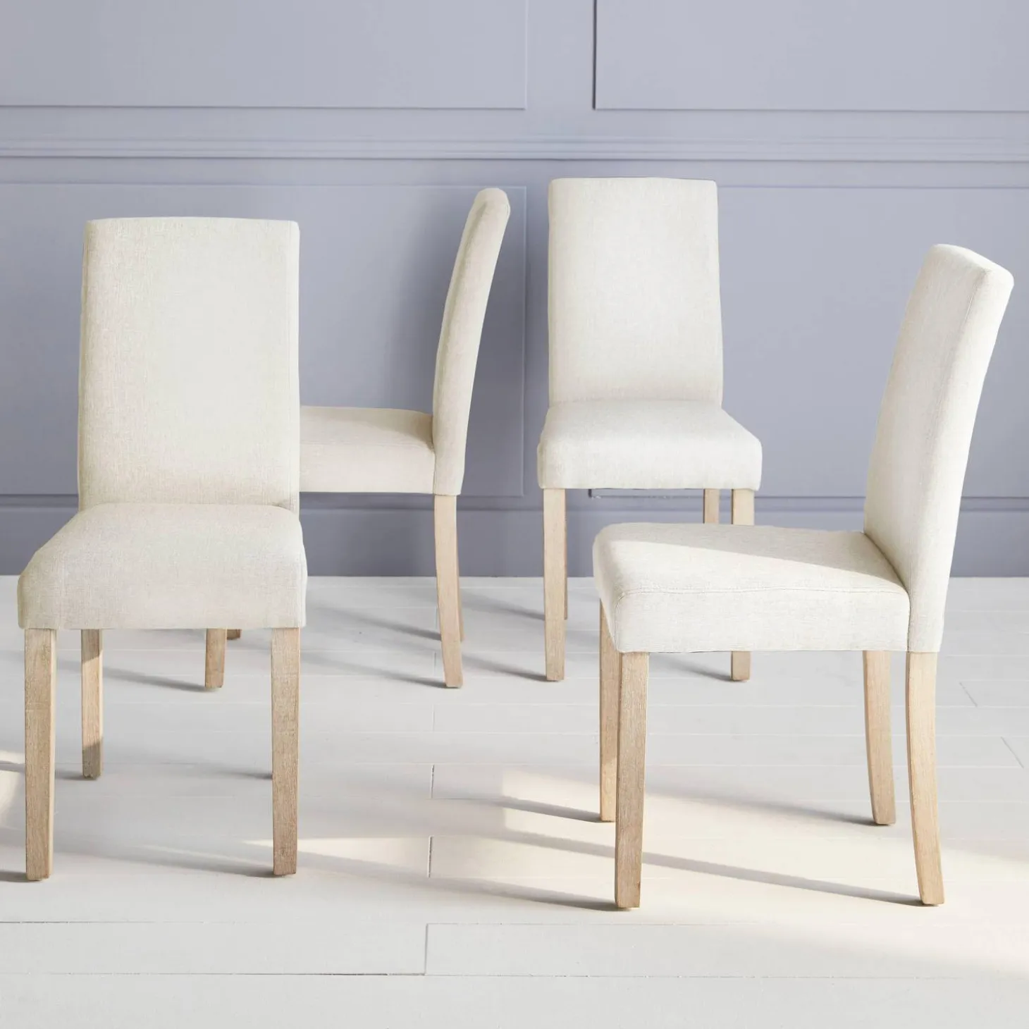 Silla de tela con patas de madera, set de 4