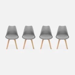 Silla escandinava con patas de madera de haya, set de 4