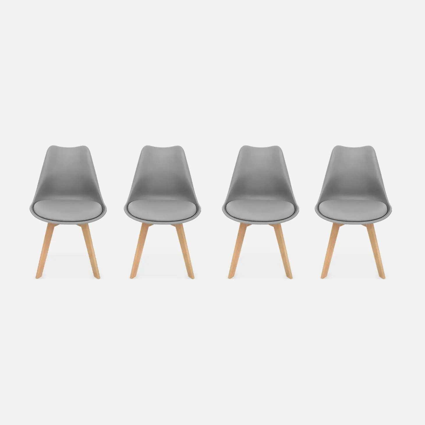 Silla escandinava con patas de madera de haya, set de 4