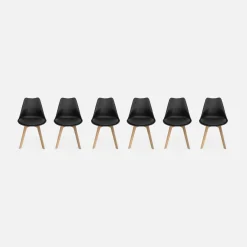 Silla escandinava con patas de madera de haya, set de 6
