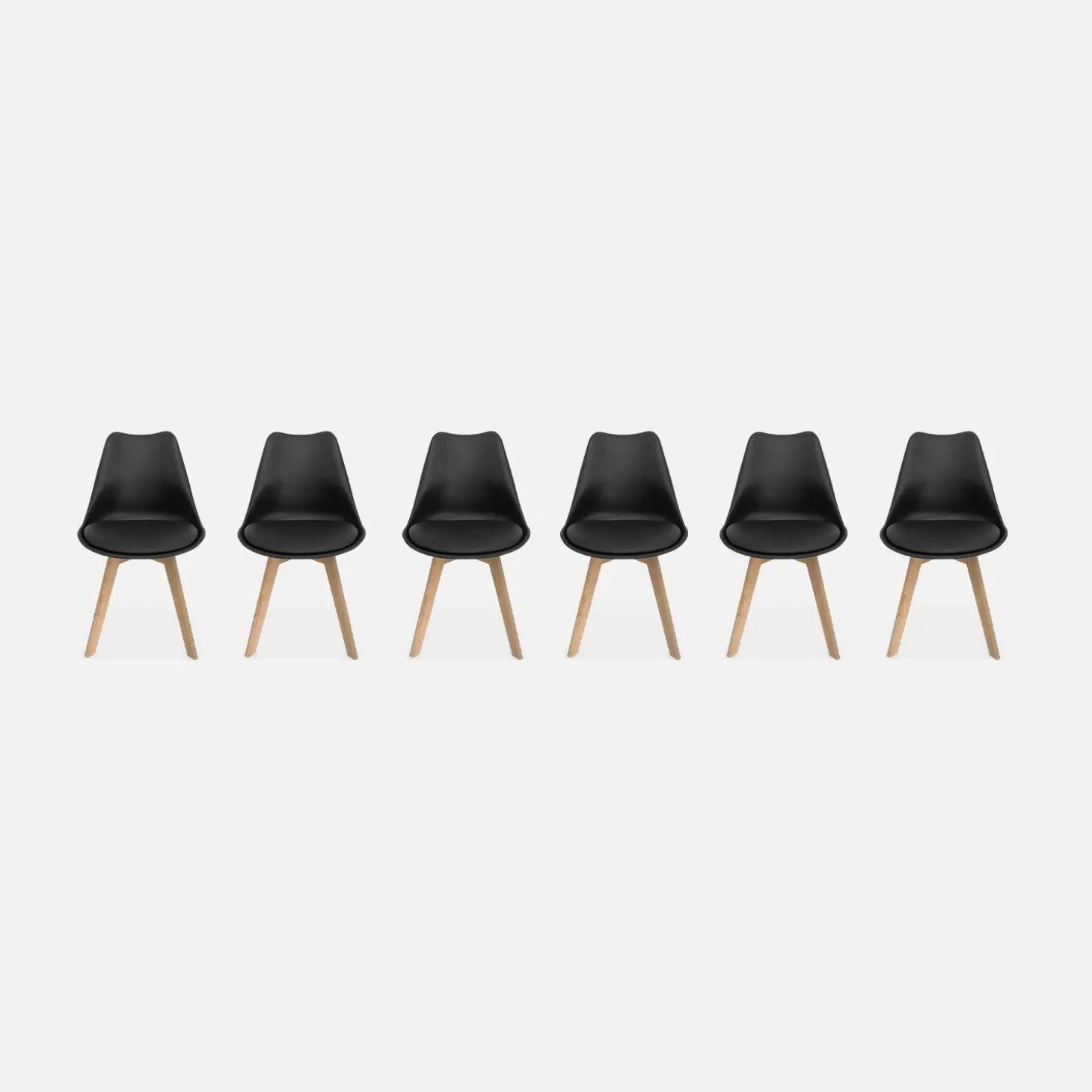 Silla escandinava con patas de madera de haya, set de 6