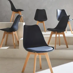 Silla escandinava con patas de madera de haya, set de 6