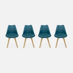 Silla escandinava con patas de madera de haya, set de 4