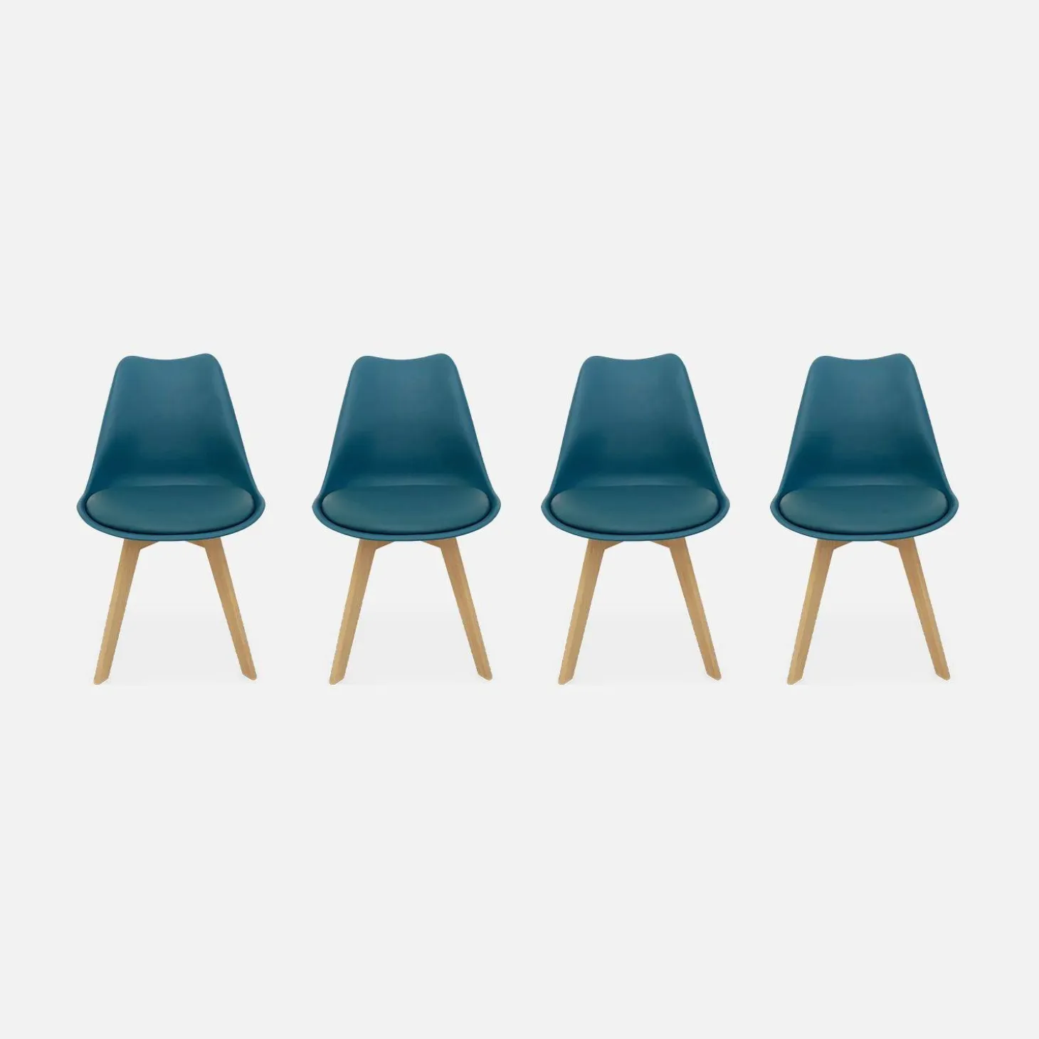 Silla escandinava con patas de madera de haya, set de 4