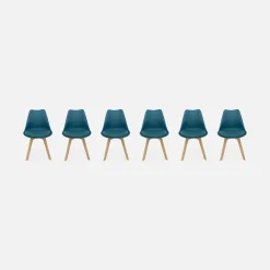 Silla escandinava con patas de madera de haya, set de 6
