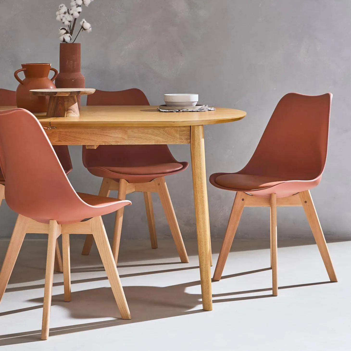 Silla escandinava con patas de madera de haya, set de 6