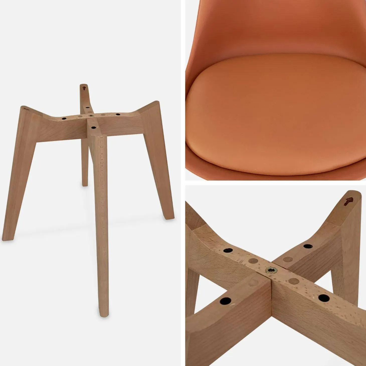 Silla escandinava con patas de madera de haya, set de 6