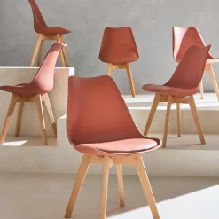 Silla escandinava con patas de madera de haya, set de 6