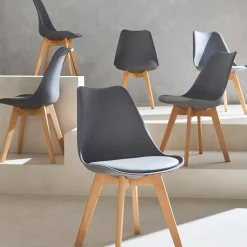 Silla escandinava con patas de madera de haya, set de 6