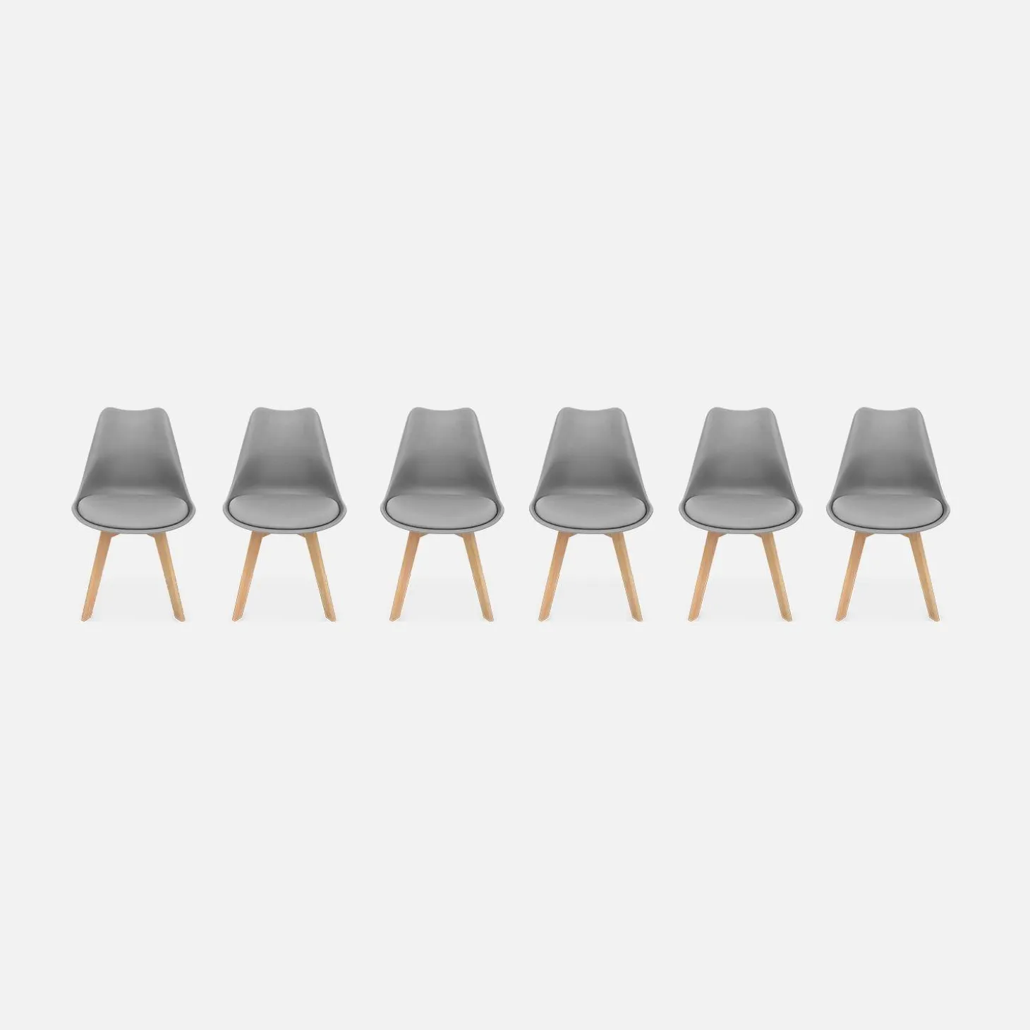 Silla escandinava con patas de madera de haya, set de 6