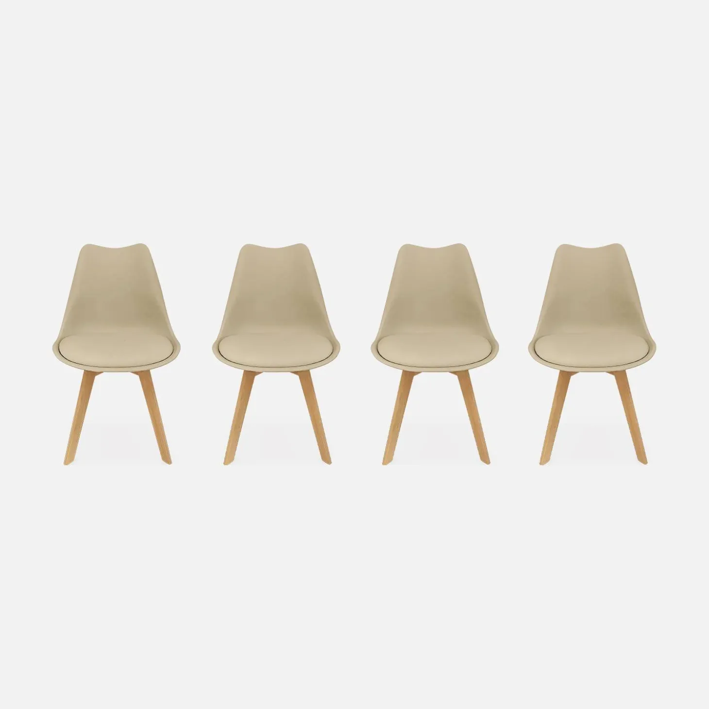 Silla escandinava con patas de madera de haya, set de 4