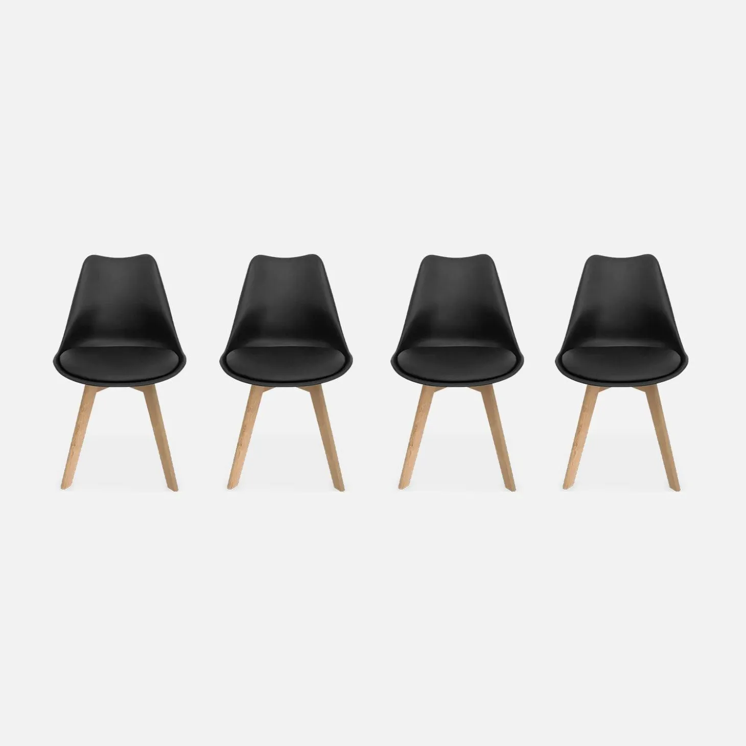 Silla escandinava con patas de madera de haya, set de 4